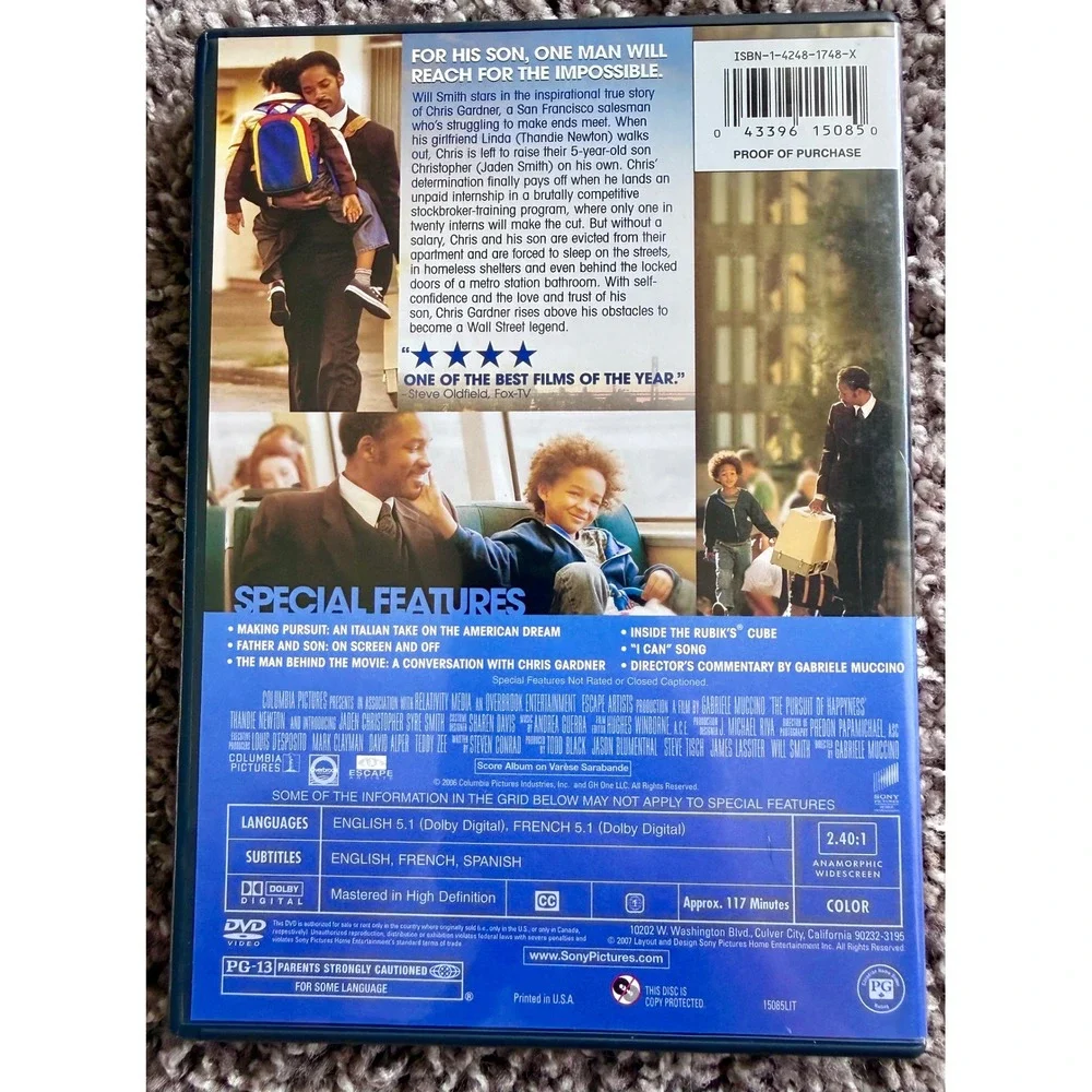 Sony The Pursuit of Happyness DVD Widescreen Excellent Will Smith Jaden Smith